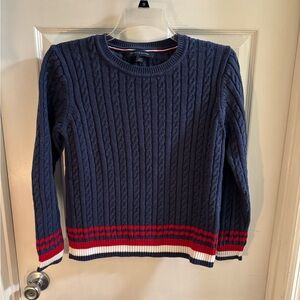 Tommy Hilfiger Navy Blue Sweater with Red and White Accents